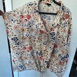 Torrid Dolman Tie Front Button Down Blouse Challis Floral Sand Size 3